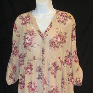 Torrid Dress Floral Tan Pink Hi Low Sheer Size 0